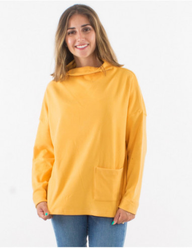 Pull femme d'hiver basique chaud et doux pour femme unie jaune moutarde