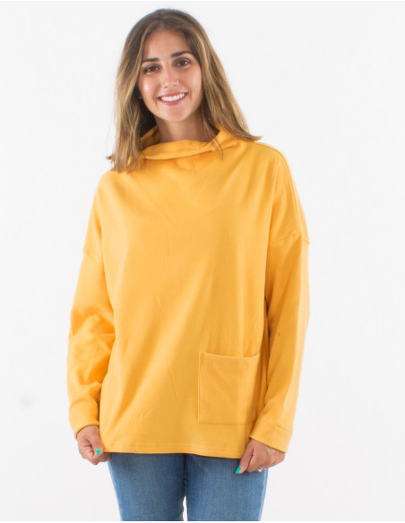 Pull femme d'hiver basique chaud et doux pour femme unie jaune moutarde