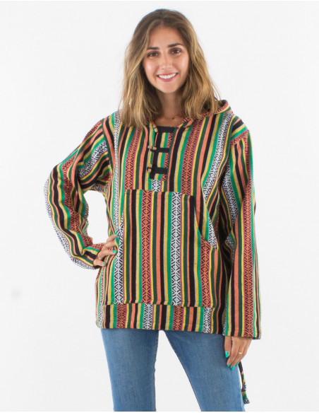 Mixed ethnic striped cotton sweater