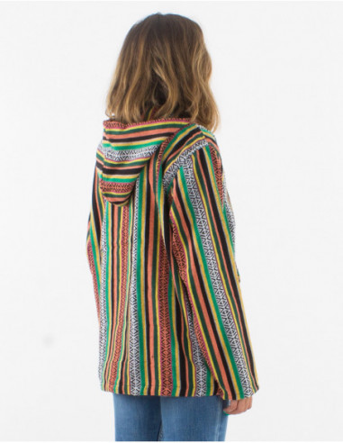 Mixed ethnic striped cotton sweater