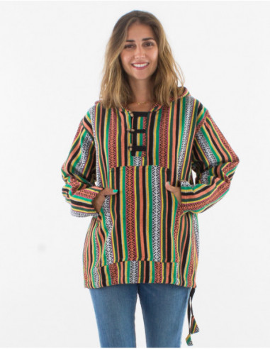 Mixed ethnic striped cotton sweater