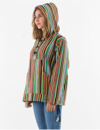 Pull large à capuche en coton népalais mixte orange