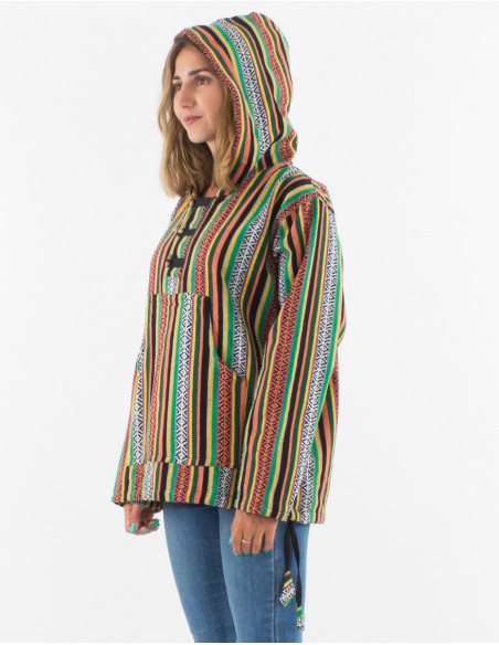 Mixed ethnic striped cotton sweater