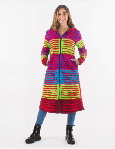 Veste longue baba cool originale patchwork déchiré