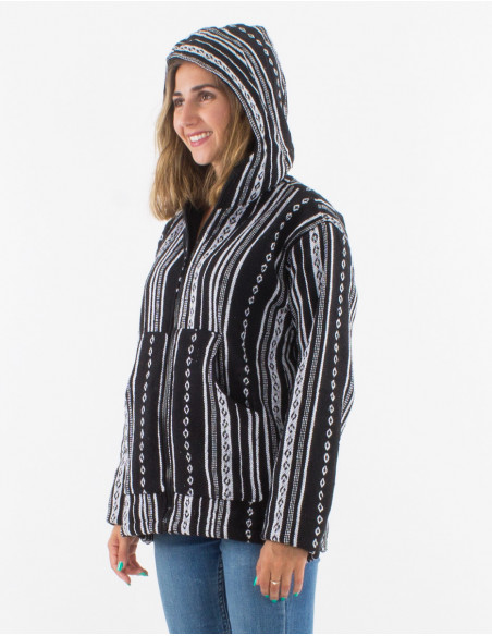 Veste baba cool mixte à capuche en polaire et coton népalais noir