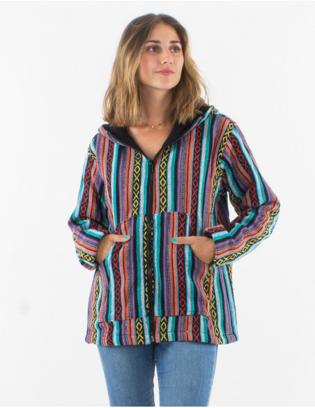 Short mixed jacket in Nepalese cotton