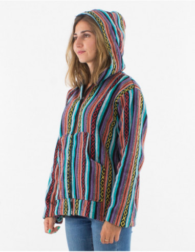 Veste baba cool mixte à capuche en polaire et coton népalais bleu turquoise