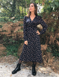 Robe longue chic portefeuille fleurie