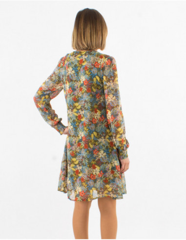 Robe courte fluide brodée fleurie