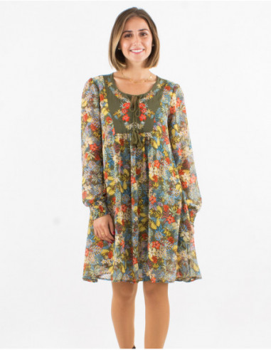 Robe courte fluide brodée fleurie