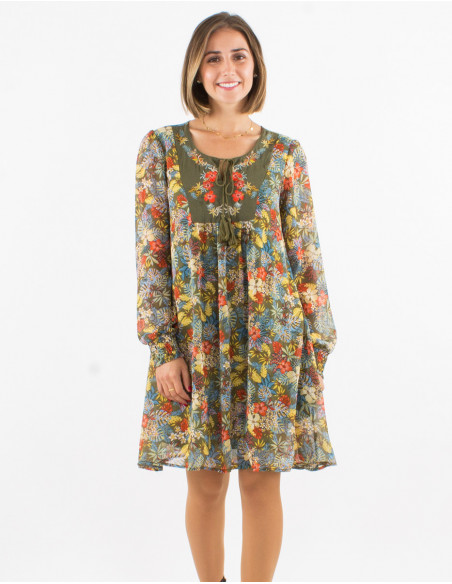 Floral embroidered flowing dress