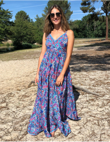 Robe longue bohème hippie à volants et imprimé fleuri