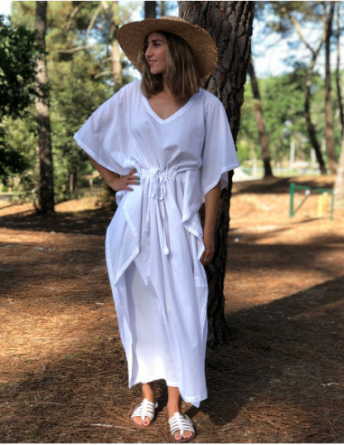 Robe longue classique en coton coupe ample avec lien à la taille unie blanche