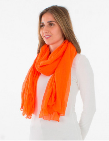 Basic orange summer scarf in crumpled fabric for women