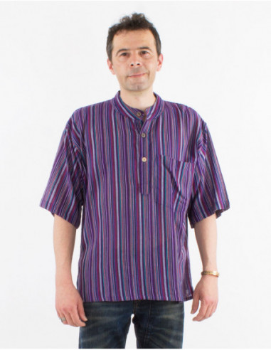chemise rayée violette pour homme népalaise à enfiler