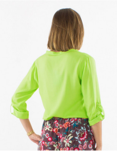 3/4 sleeves adjustable summer shirt for women basic plain anise green