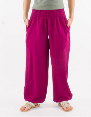 Pantalon basique en coton coupe large rose foncé