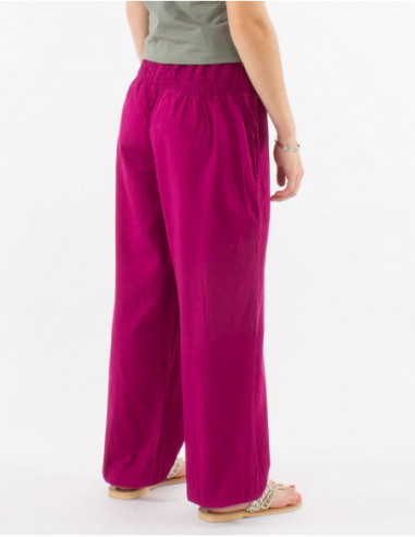 Pantalon basique en coton coupe large rose fuchsia