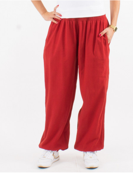 Pantalon basique en coton coupe large rouge rouille pour femme