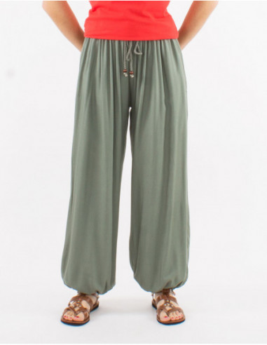 Pantalon léger large avec élastiques pour femme uni kaki