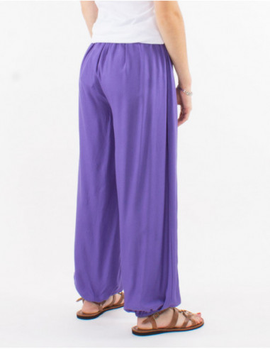 Pantalon fluide style aladin en coton uni violet