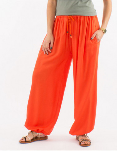 Pantalon fluide style aladin en coton uni rouille