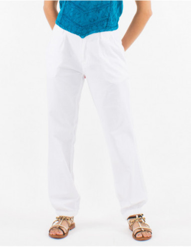 Pantalon en coton coupe droite pour l'été uni blanc