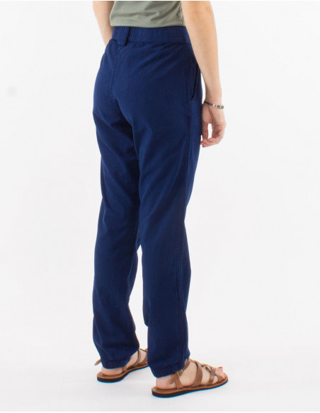 Pantalon droit d'été pour femme uni en coton bleu marine dos