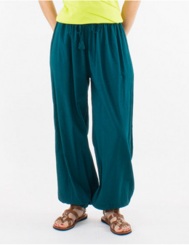 Pantalon large style sarouel pour femme uni bleu pétrole
