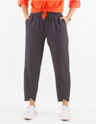 Pantalon unie gris taupe pour femme basique avec poches avant
