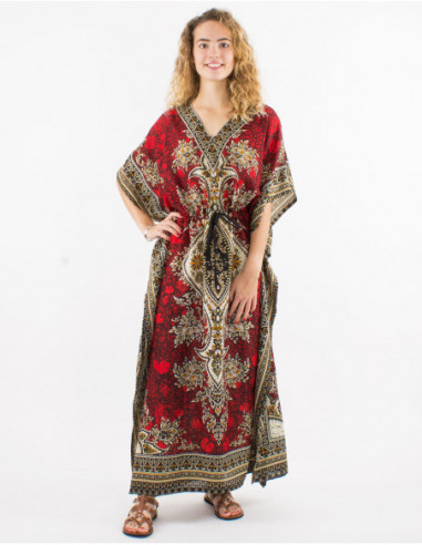 Robe longue ethnique rouge style indien pour femme