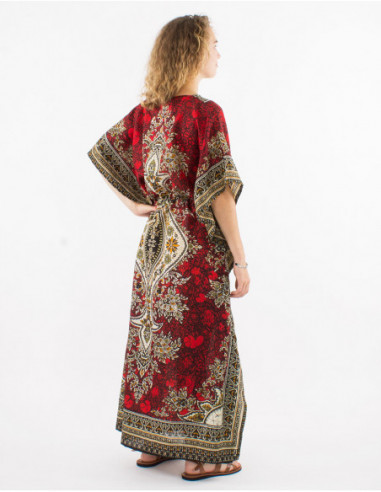 Robe longue fluide originale style indien ethnique rouge dos