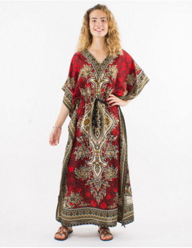 Robe longue fluide originale style indien ethnique rouge