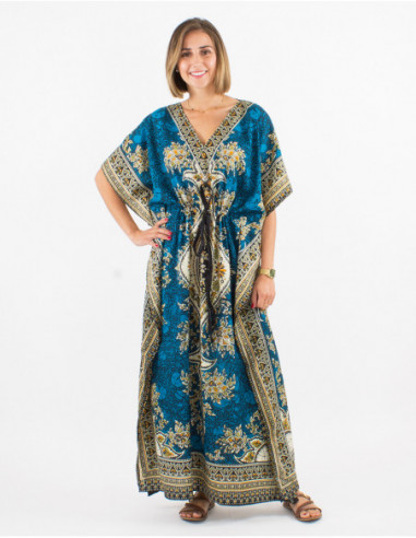 Robe longue ethnique bleu turquoise style indien pour femme
