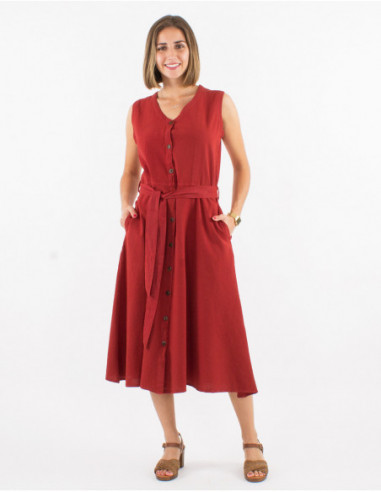 Plain rust red vintage midi dress