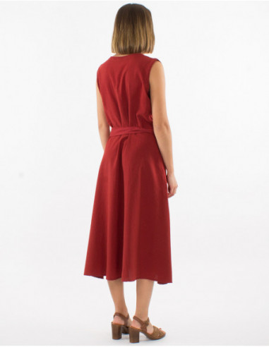 Robe sans manches à boutons basique unie rouille