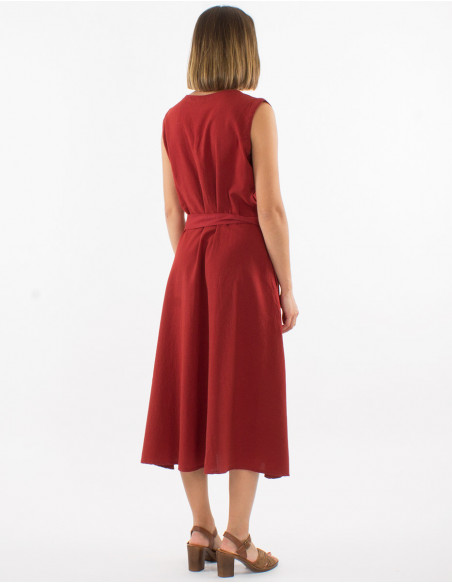 Robe sans manches à boutons basique unie rouille