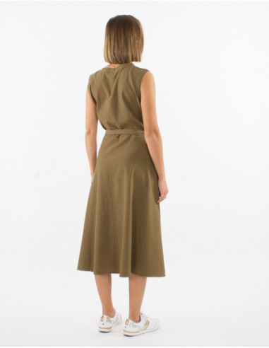Robe sans manches à boutons basique unie beige