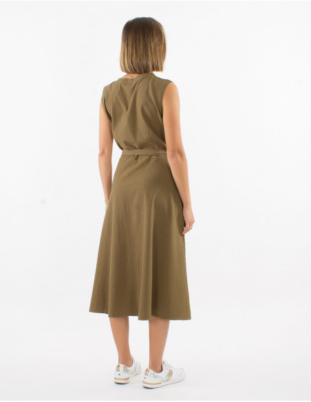 Basic sand beige sleeveless dress with buttons