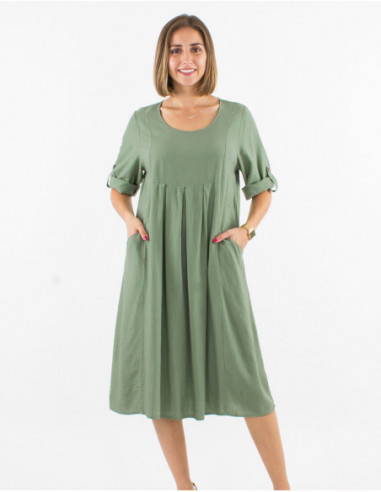 Robe courte basique unie vert d'eau avec manches courtes et poches avant