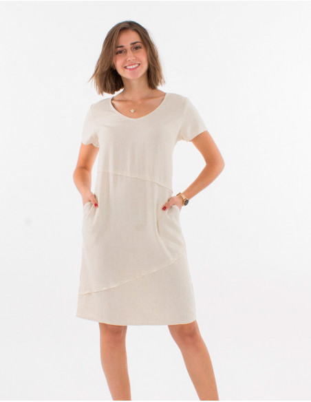 Robe basique droite et courte à col v unie