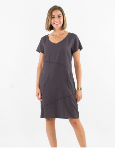 Simple and chic short sleeve V-neck dress in grey