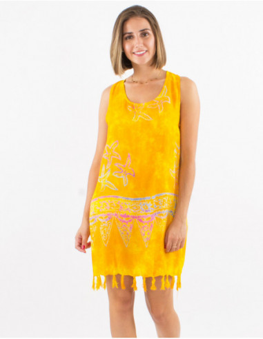 Robe de plage originale en coton avec motif estival jaune