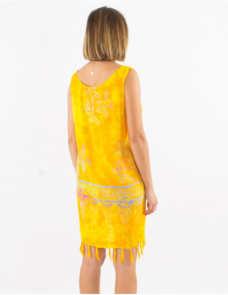 Robe de plage avec franges à motif coquillage original pour l'été couleur jaune
