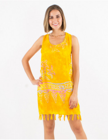 Beach dress with bangs with original shell pattern for summer yellow