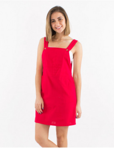 Robe évasée femme basique à fines bretelles avec lin basique uni rose fuchsia