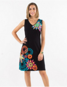 Robe courte sans manches en coton à imprimé baba cool rosaces bariolées