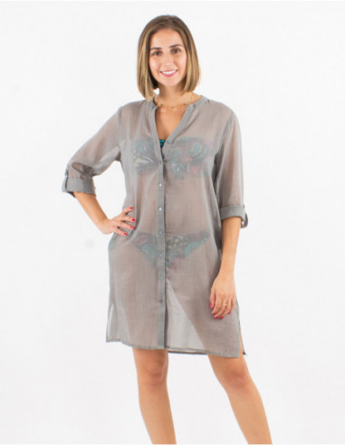 Long beach shirt transparent fabric for summer plain grey