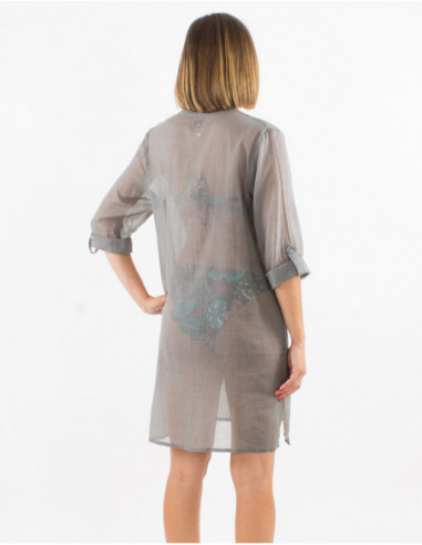 Chemise transparente pour la plage unie fluide grise