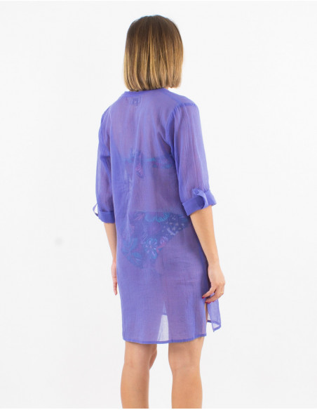 Transparent shirt for the beach plain fluid purple